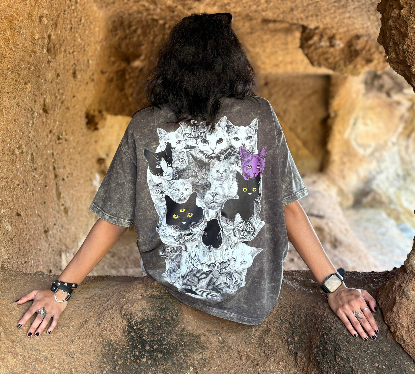 CAT-LATERAL DAMAGE  - Oversized Unisex Stone Washed T-shirt